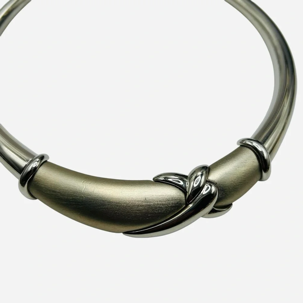 Vintage Napier Modernist Silver Tone Collar Necklace